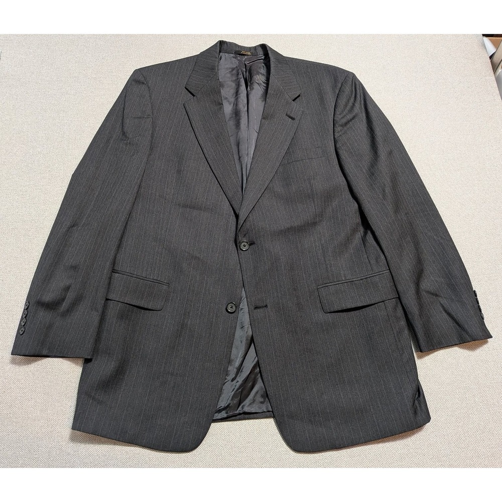 Hart Schaffner Marx Men's Blazer 44R Charcoal Gray Pinstripe Wool Jacket Coat